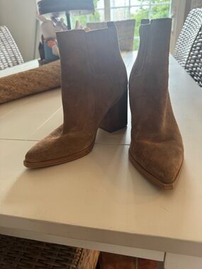 Marc Fisher Taupe Suede Pointed-Toe Ankle Booties